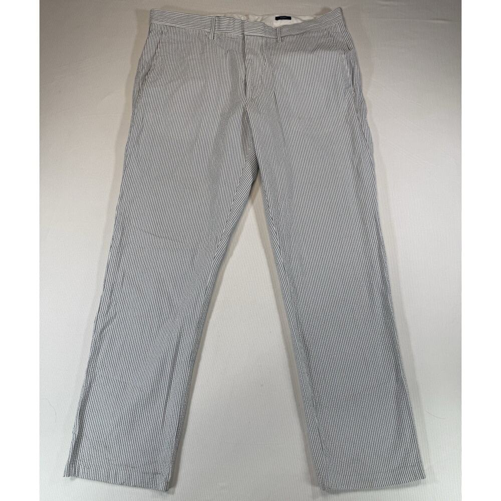 J. Crew Men's Seersucker Chinos in White and Navy Pinstripe
